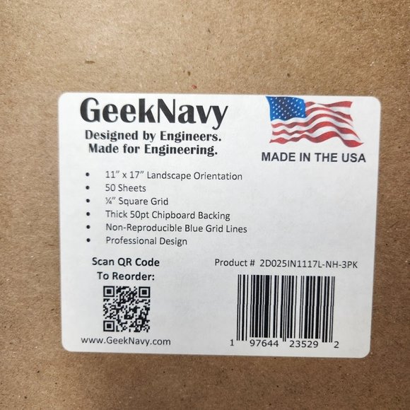 GeekNavy 11" x 17" Quadrille Graph Paper 50 Sheets Landscape - 0.25" blueprint - Picture 4 of 10